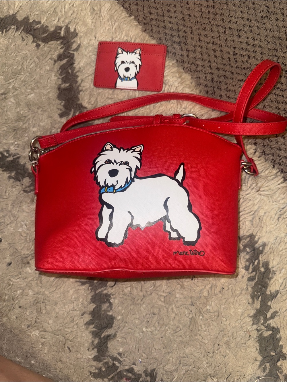 Red Crossbody Bag with White Westie Graphic by Marc Tetro